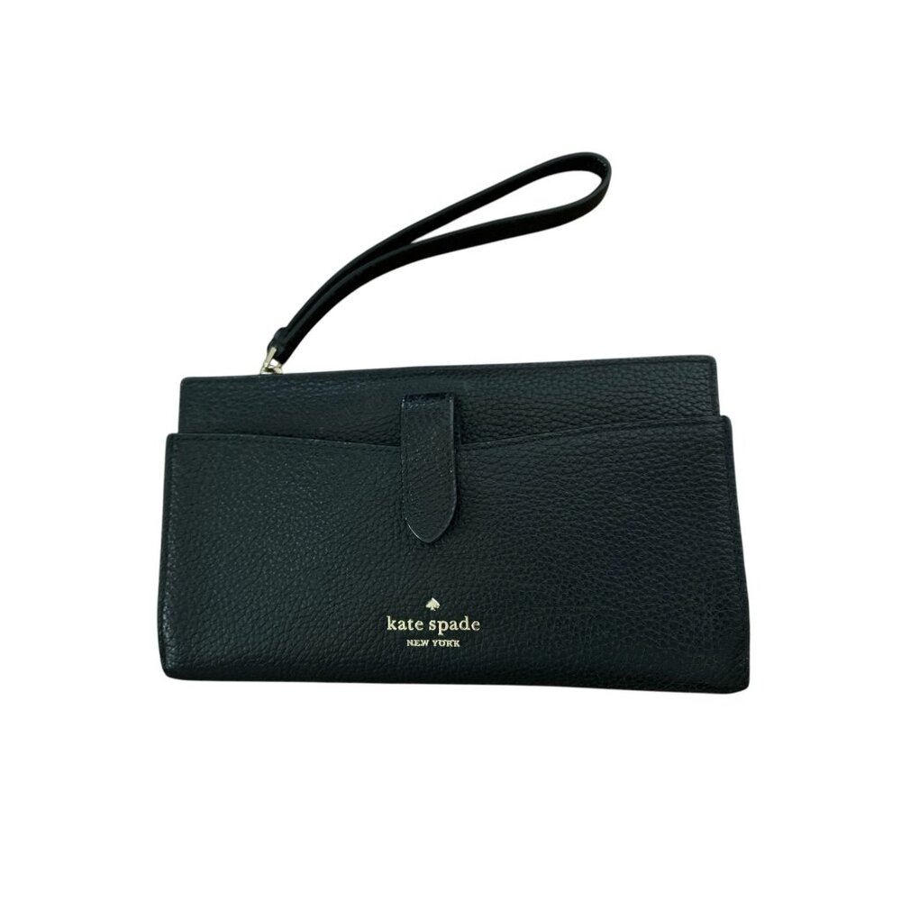 Kate Spade Leila Black Pebbled Leather Medium Universal Phone Wristlet Wallet